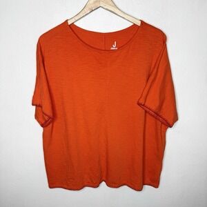 Jason Wu Short Sleeve Dolman Top With Embroidery Orange Cotton‎ Women's XL